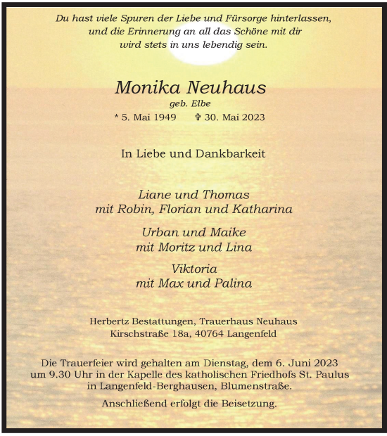Traueranzeige von Monika Neuhaus von Tageszeitung