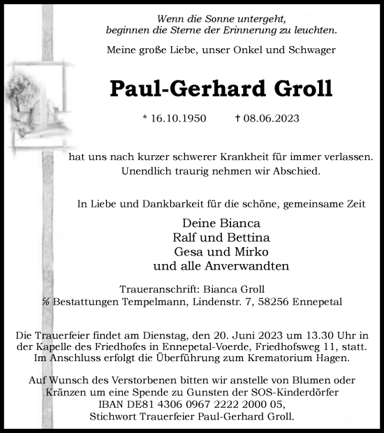 Traueranzeige von Paul-Gerhard Groll von Tageszeitung