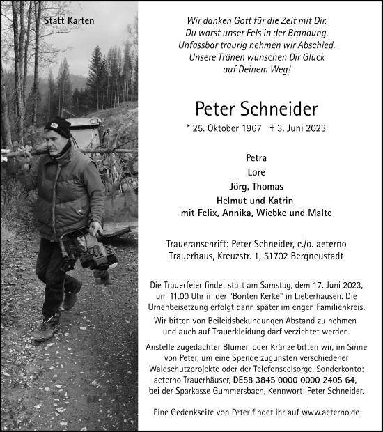 Traueranzeige von Peter Schneider von Tageszeitung