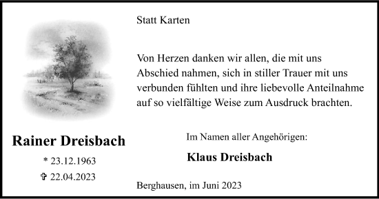 Traueranzeige von Rainer Dreisbach von Tageszeitung