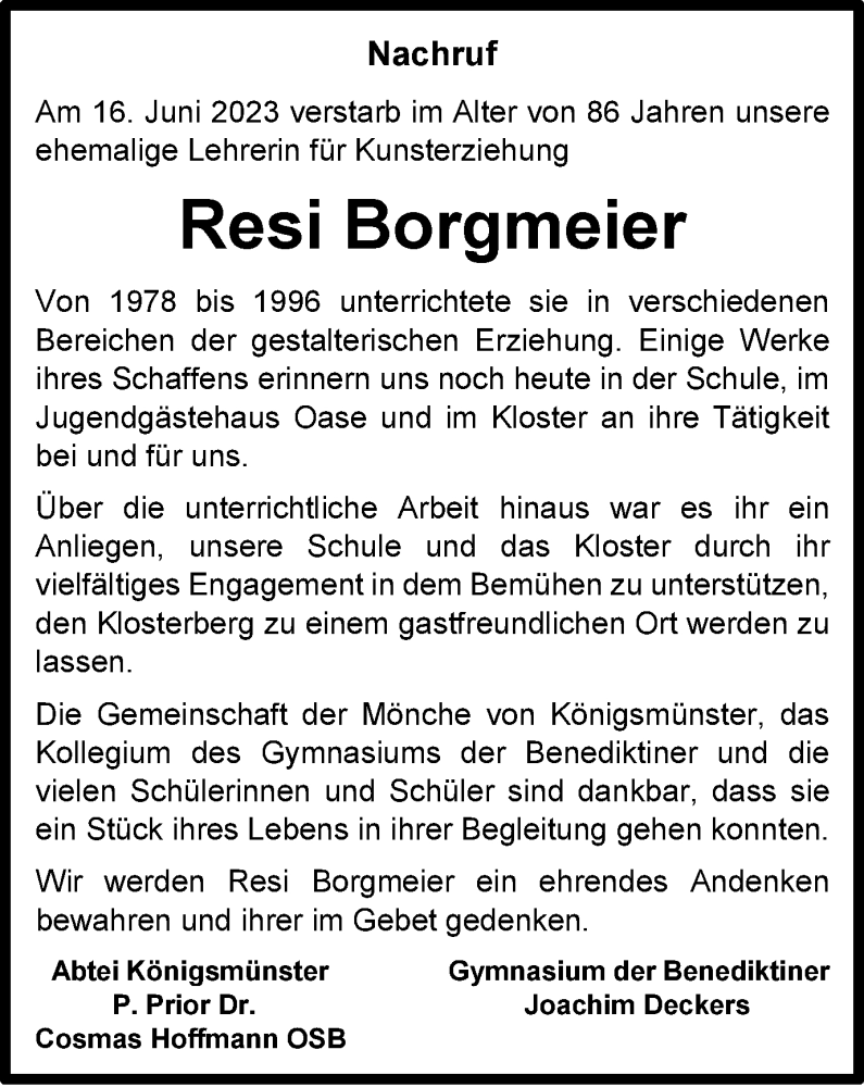 Traueranzeigen von Resi TrauerinNRW.de