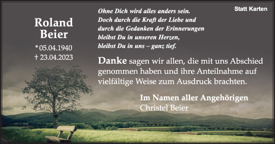 Traueranzeige von Roland Beier von Tageszeitung