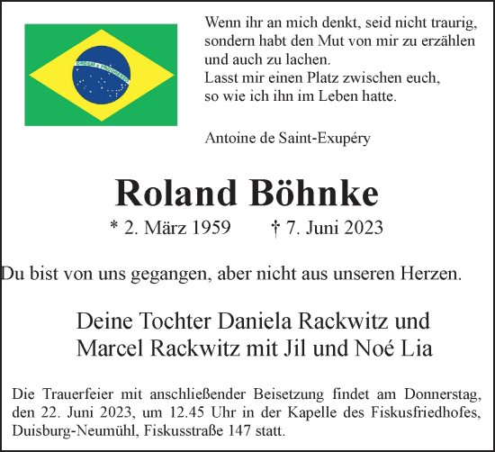 Traueranzeige von Roland Böhnke von Tageszeitung
