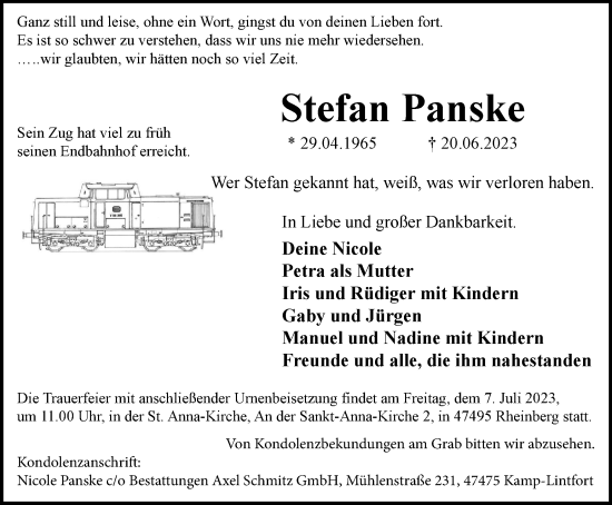 Traueranzeige von Stefan Panske von Tageszeitung