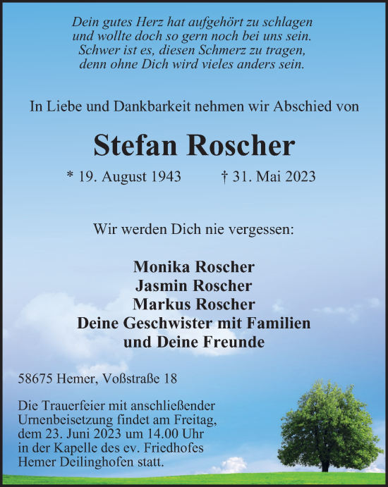 Traueranzeige von Stefan Roscher von Tageszeitung