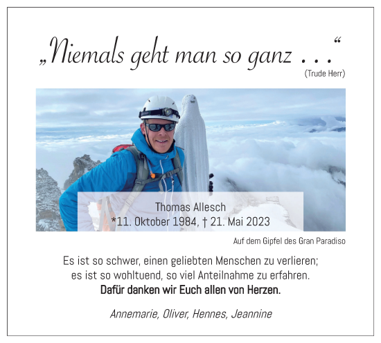 Traueranzeige von Thomas Allesch von Tageszeitung