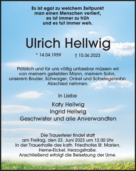 Traueranzeige von Ulrich Hellwig von Tageszeitung