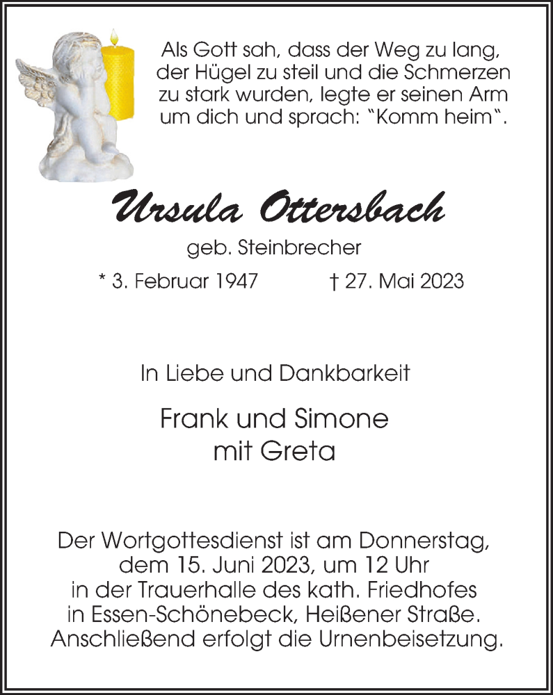  Traueranzeige für Ursula Ottersbach vom 10.06.2023 aus Tageszeitung