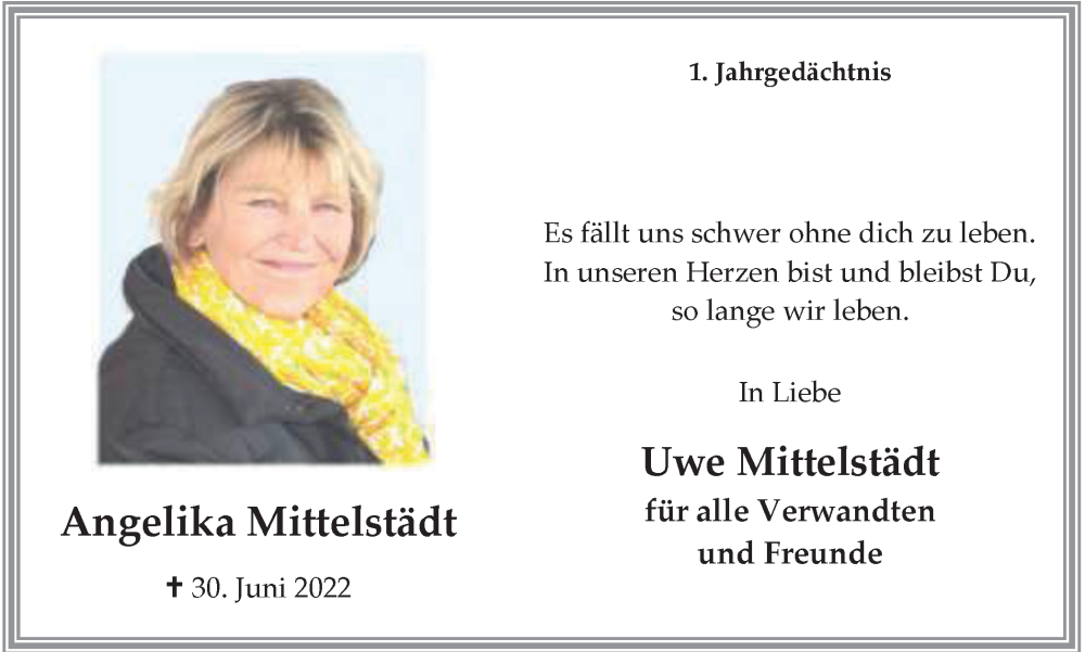  Traueranzeige für Uwe Mittelstädt vom 01.07.2023 aus Tageszeitung