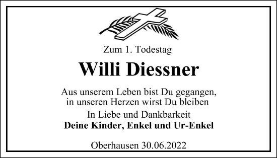 Traueranzeige von Willi Diessner von Tageszeitung