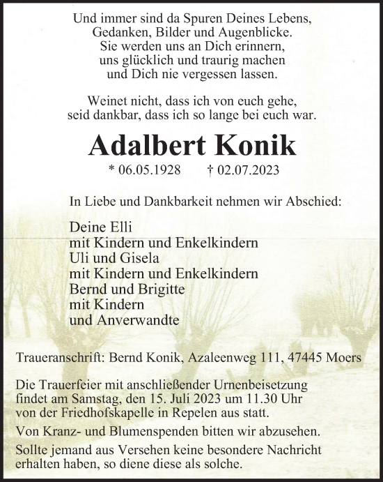 Traueranzeige von Adalbert Konik von Tageszeitung