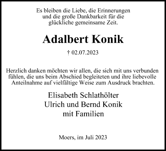 Traueranzeige von Adalbert Konik von Tageszeitung