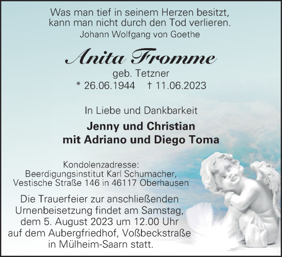 Traueranzeige von Anita Fromme von Tageszeitung