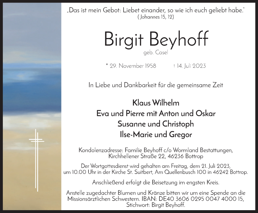  Traueranzeige für Birgit Beyhoff vom 19.07.2023 aus Tageszeitung