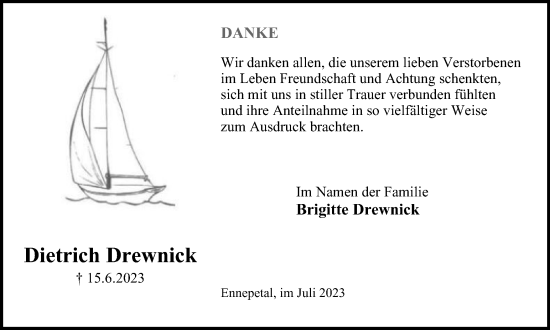 Traueranzeige von Dietrich Drewnick von Tageszeitung