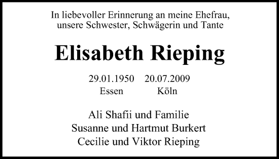 Traueranzeige von Elisabeth Rieping von Tageszeitung