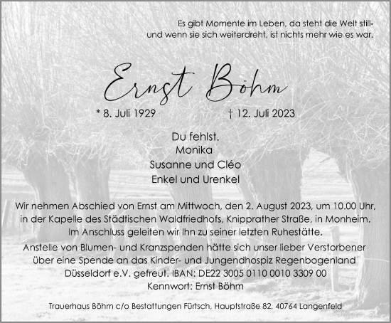 Traueranzeige von Ernst Böhm von Tageszeitung