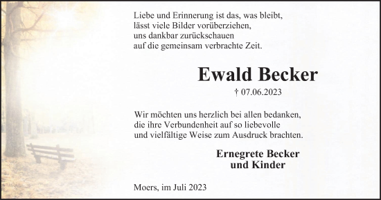 Traueranzeige von Ewald Becker von Tageszeitung
