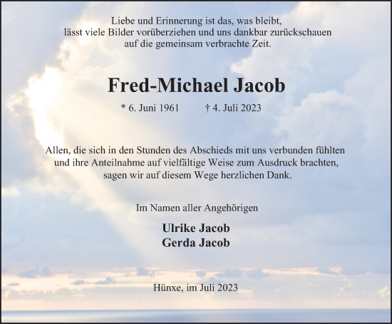 Traueranzeige von Fred-Michael Jacob von Tageszeitung