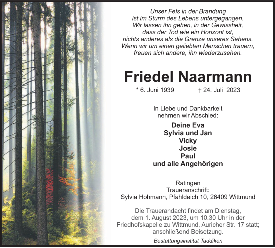 Traueranzeige von Friedel Naarmann von Tageszeitung
