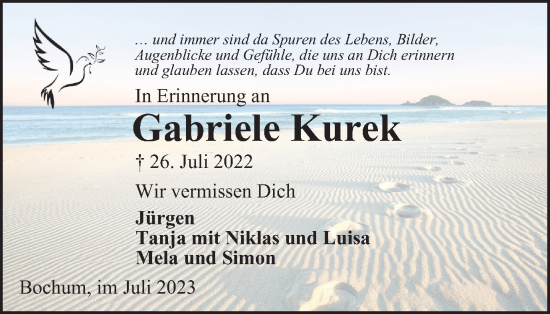 Traueranzeigen Von Gabriele Kurek Trauer In Nrwde 7230