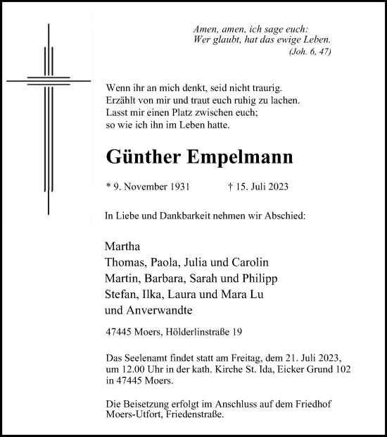 Traueranzeige von Günther Empelmann von Tageszeitung