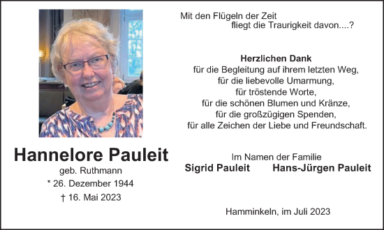 Traueranzeige von Hannelore Pauleit von Tageszeitung