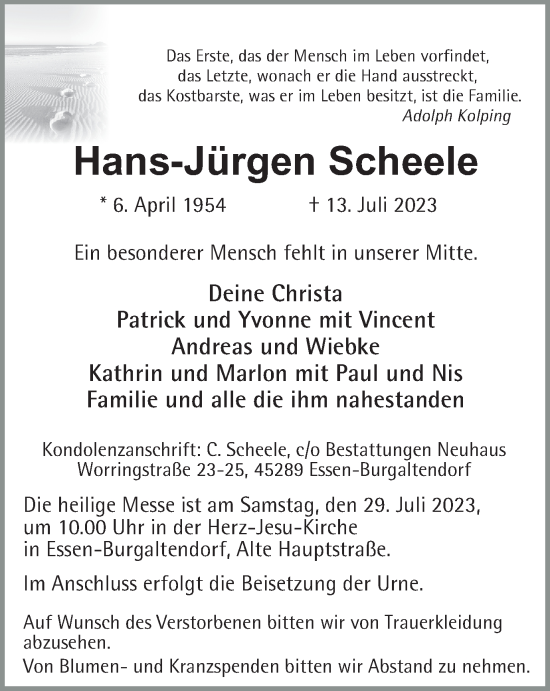 Traueranzeige von Hans-Jürgen Scheele von Tageszeitung