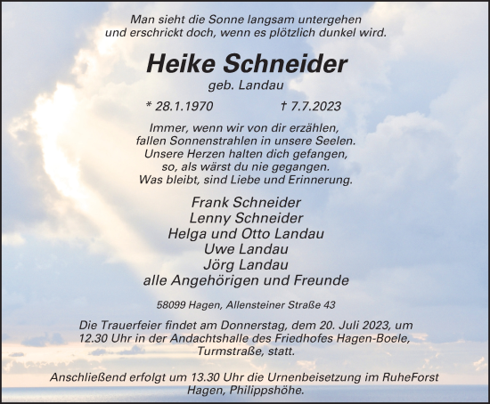Traueranzeige von Heike Schneider von Tageszeitung