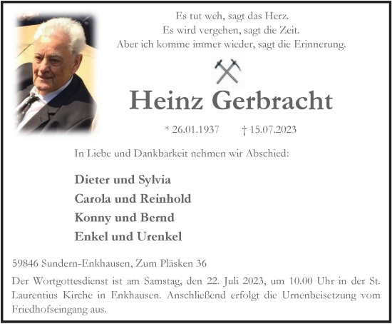 Traueranzeige von Heinz Gerbracht von Tageszeitung