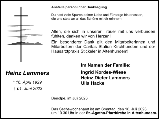 Traueranzeige von Heinz Lammers von Tageszeitung