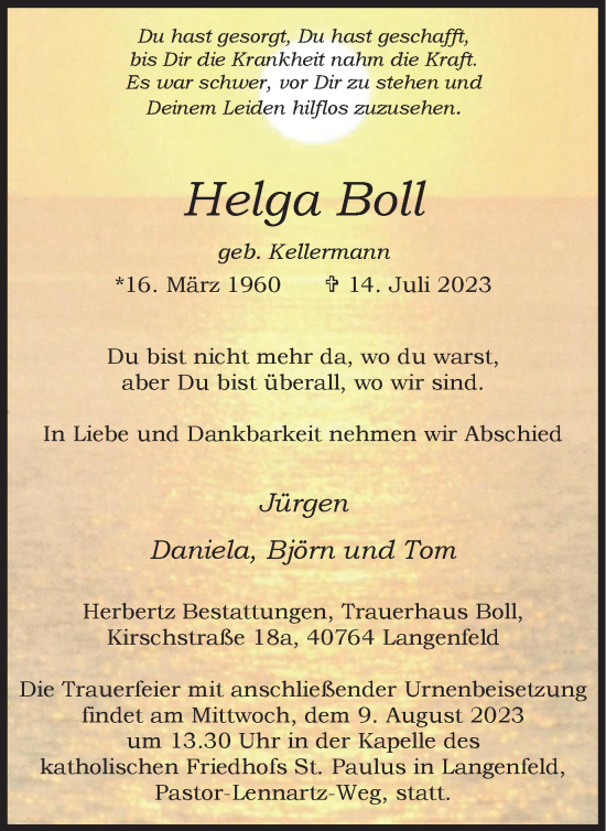 Traueranzeige von Helga Boll von Tageszeitung