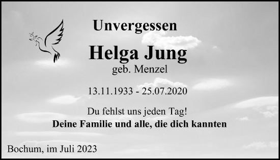 Traueranzeige von Helga Jung von Tageszeitung