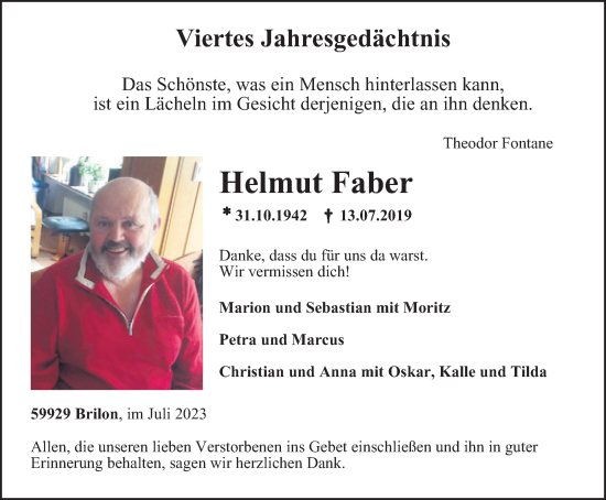 Traueranzeige von Helmut Faber von Tageszeitung