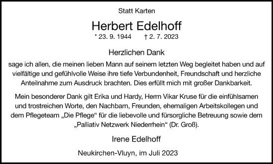 Traueranzeige von Herbert Edelhoff von Tageszeitung