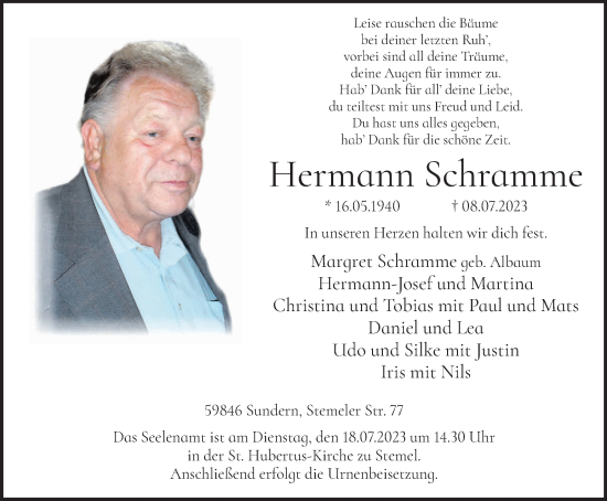 Traueranzeige von Hermann Schramme von Tageszeitung