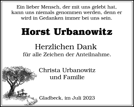 Traueranzeige von Horst Urbanowitz von Tageszeitung