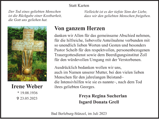 Traueranzeige von Irene Weber von Tageszeitung
