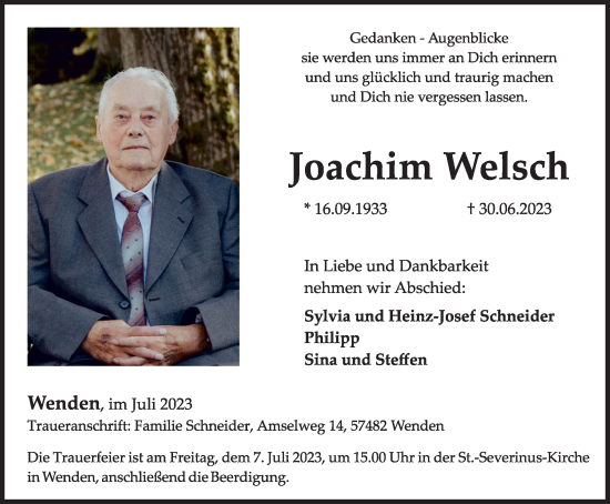 Traueranzeige von Joachim Welsch von Tageszeitung