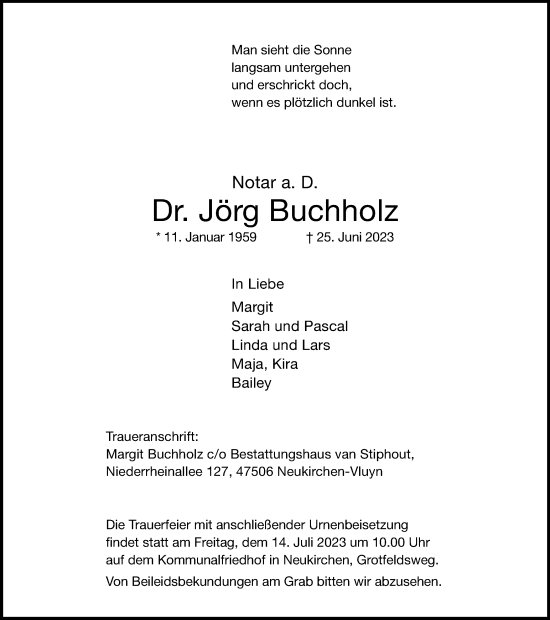 Traueranzeige von Jörg Buchholz von Tageszeitung