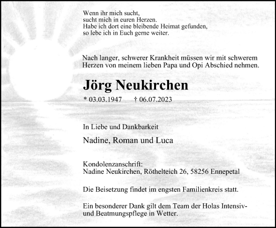 Traueranzeige von Jörg Neukirchen von Tageszeitung