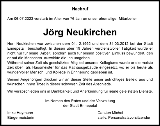 Traueranzeige von Jörg Neukirchen von Tageszeitung