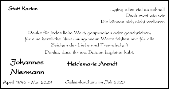 Traueranzeige von Johannes Niermann von Tageszeitung