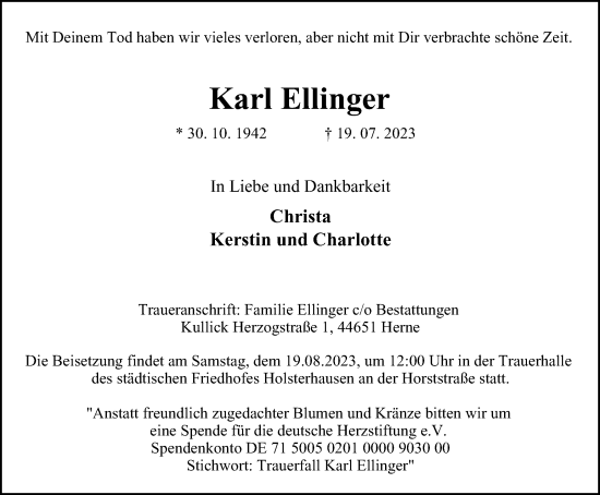 Traueranzeige von Karl Ellinger von Tageszeitung
