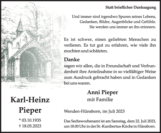 Traueranzeige von Karl-Heinz Pieper von Tageszeitung