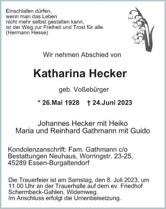 Traueranzeige von Katharina Hecker von Tageszeitung