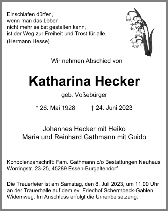 Traueranzeige von Katharina Hecker von Tageszeitung