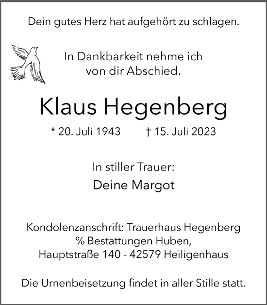 Traueranzeige von Klaus Regenberg von Tageszeitung