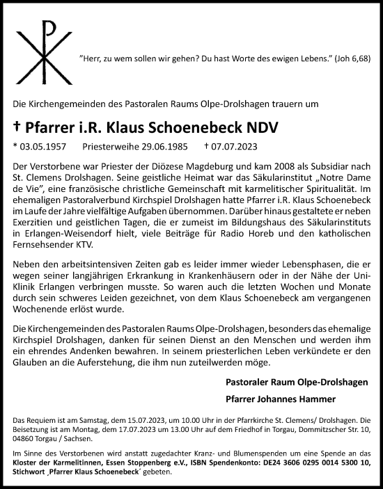 Traueranzeige von Klaus Schoenebeck von Tageszeitung