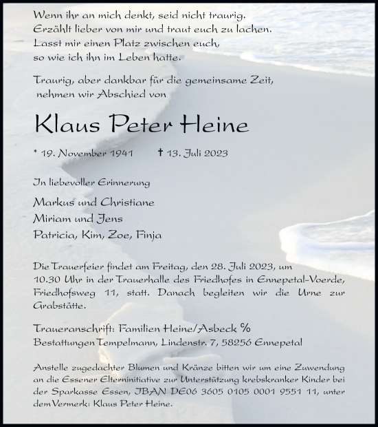 Traueranzeige von Klaus Peter Heine von Tageszeitung